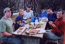 The Idyllwild Gang: Conor, Yarrow, Steve, Kevin and Sheila on the Pizza night at the state campground