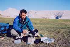 Glenn making dinner on the Bighorn Plateau