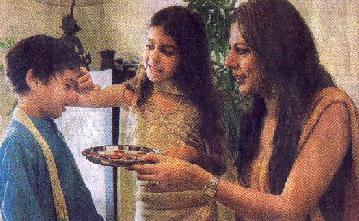 Actress Pooja Bedi's daughter Aaliya marking her brother Omar with the Tilak on the occasion of Raksha Bandhan