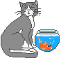 animated cat with goldfish bowl