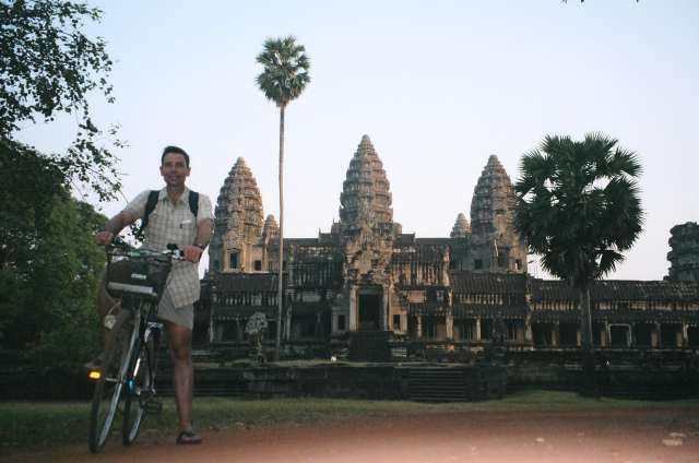 on bike at Angkor Wat