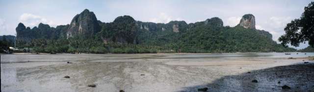   Autostitch picture of Rai Lay beach at low tide 