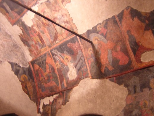 fragments of frescoes inside the Church of St Petka Samardzhiiska